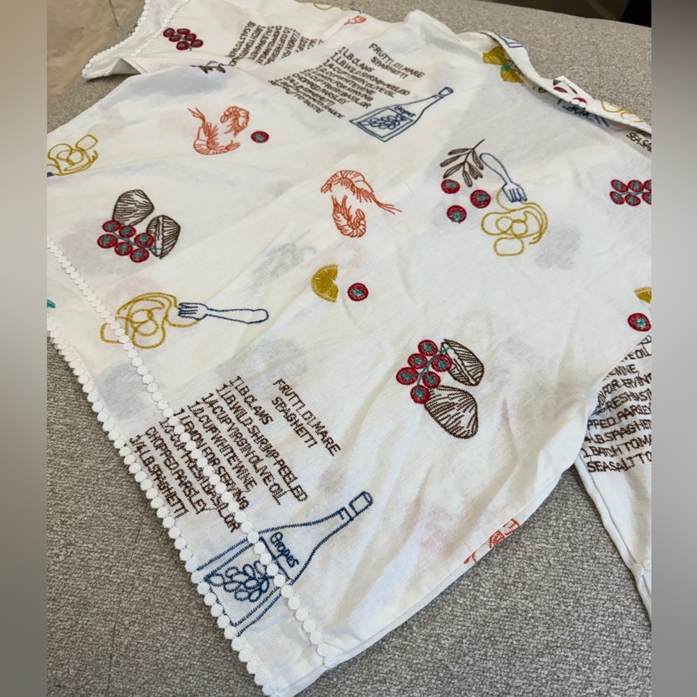NWT Caroline Constas Frutti di Mare Embroidered Recipe Shirt - Size L - Picture 6 of 6
